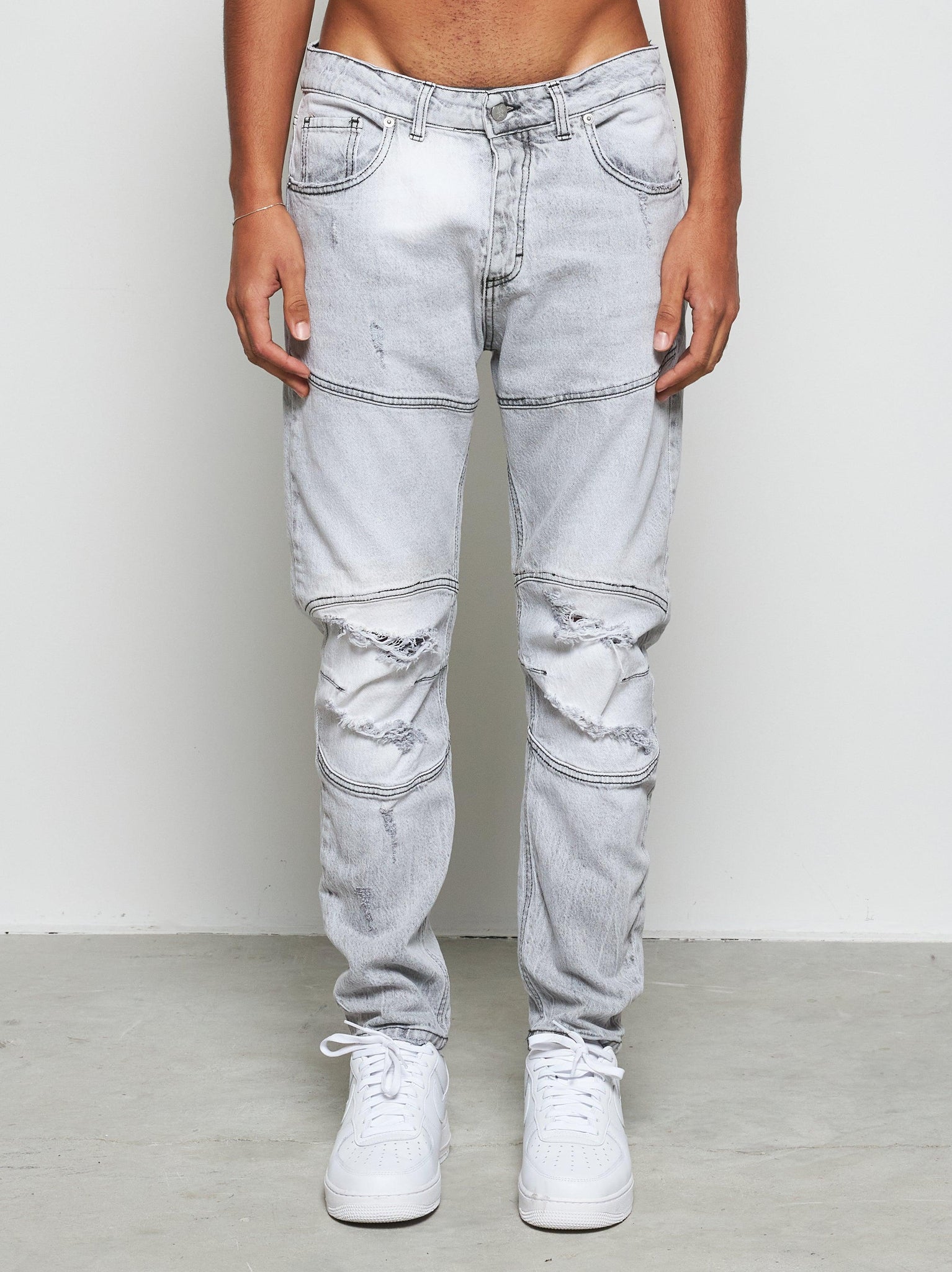 Jeans biker bleached grey