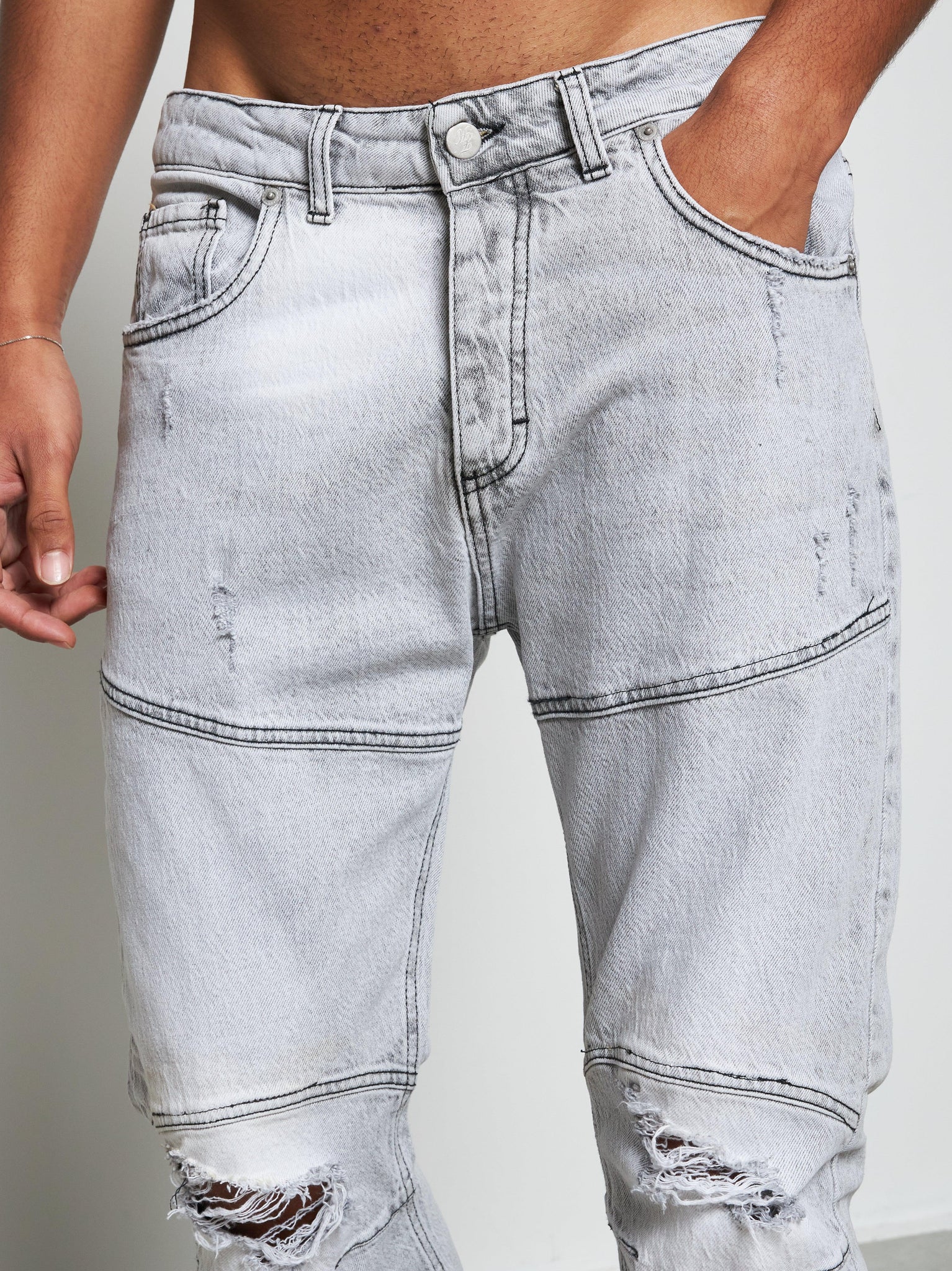 Jeans biker bleached grey