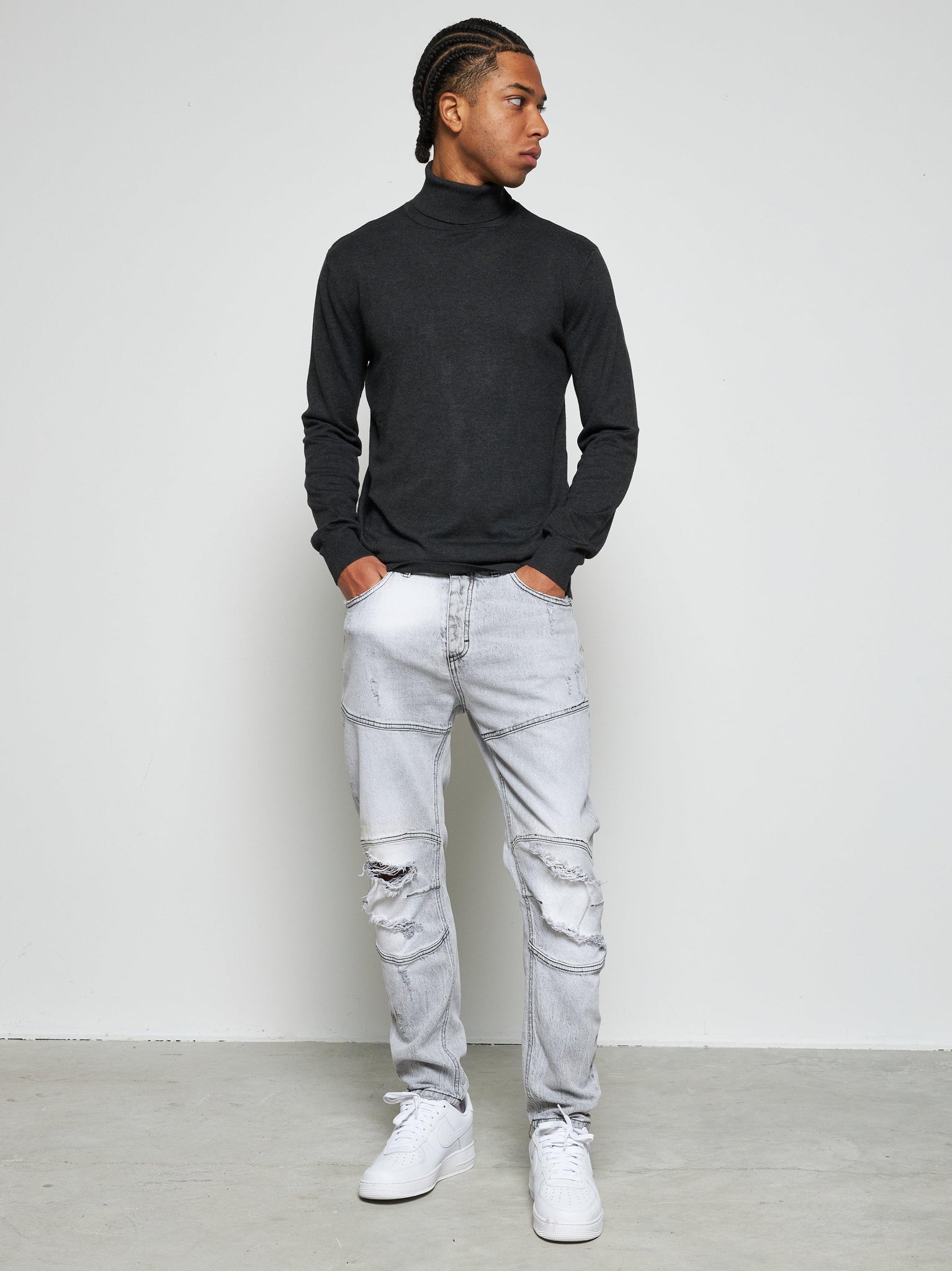 Jeans biker bleached grey