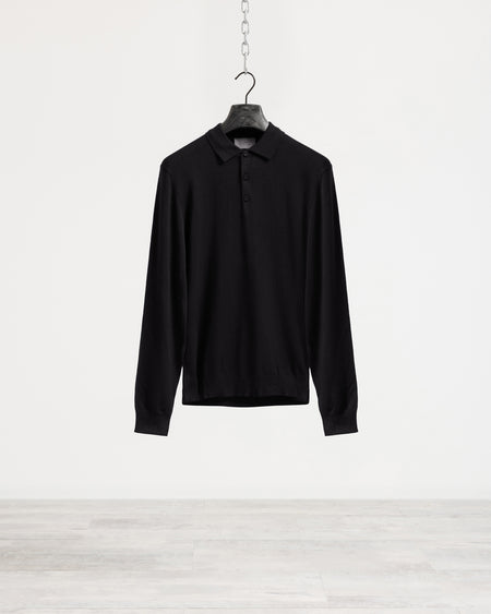 Polo in maglia manica lunga - Nero